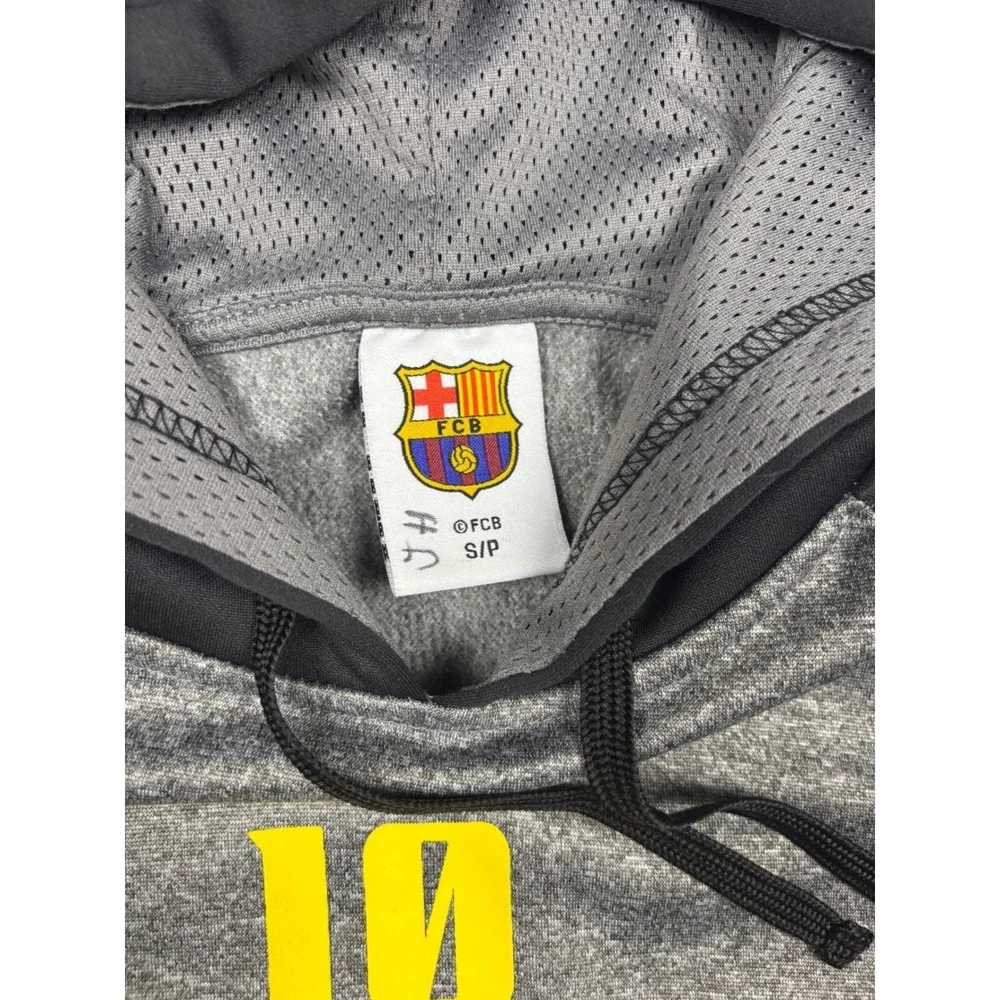 FC Barcelona Messi 10 Hoodie Mens Small Grey Black Soccer FCB‎ Sweatshirt